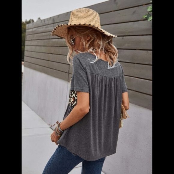 Gray Leopard Ruffle Top - Picture 3 of 6